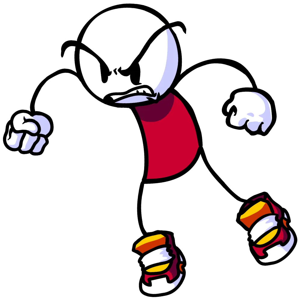Scrimbo, a red-bodied and pale-headed individual. He is scowling, seemingly jumping in the air for an attack.